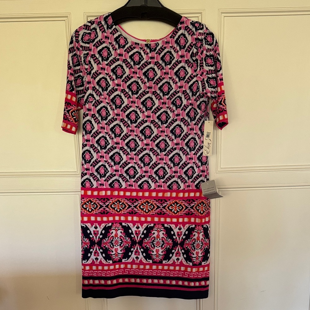 Eliza J Pink and Red Patterned Dress